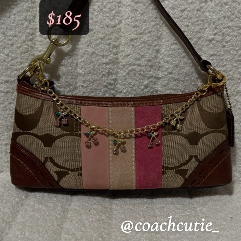 Coach Brown and Pink Shoulder Bag with Signature Monogram